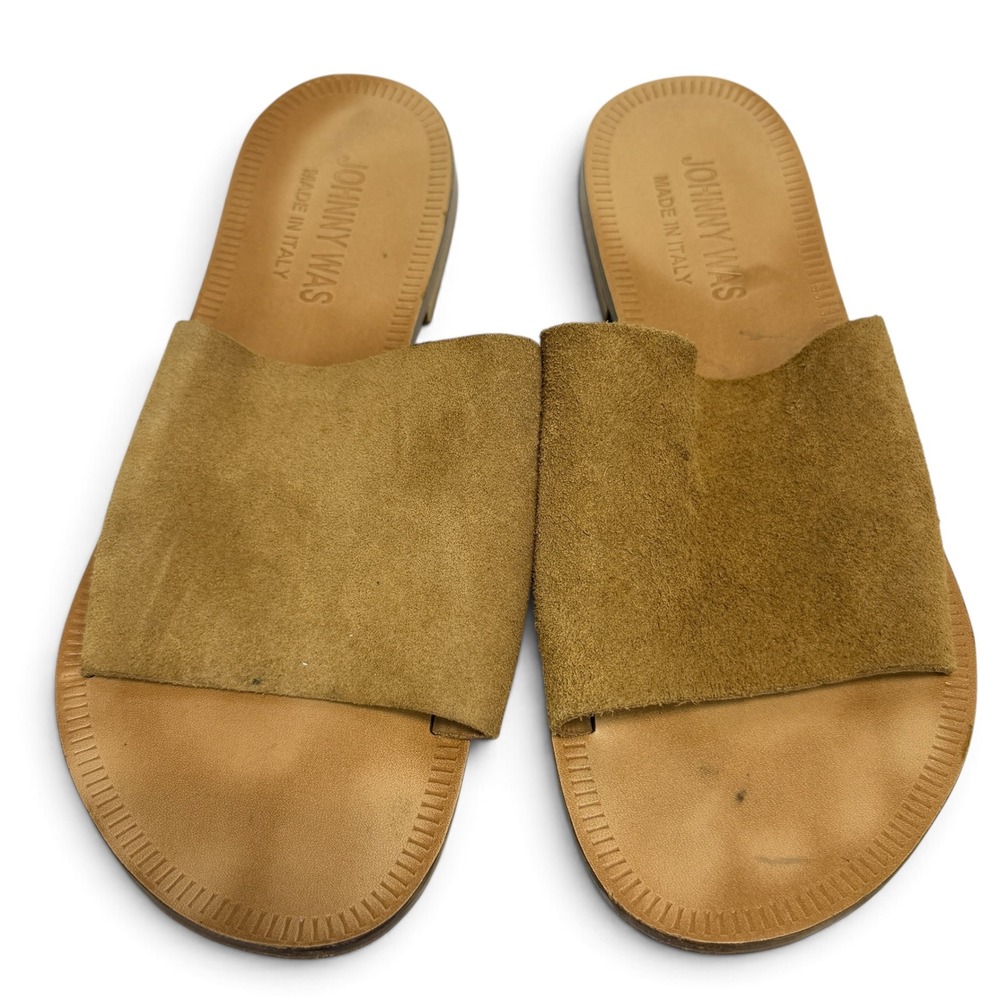 Johnny Was Tan Suede Slide Sandals Made in Italy Flat Slides EU 37 US 6.5